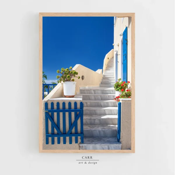 Santorini Steps: Charming Blue Gate and Sky