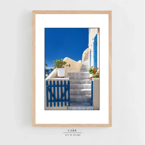 Santorini Steps: Charming Blue Gate and Sky