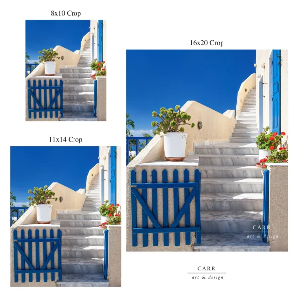 Santorini Steps: Charming Blue Gate and Sky